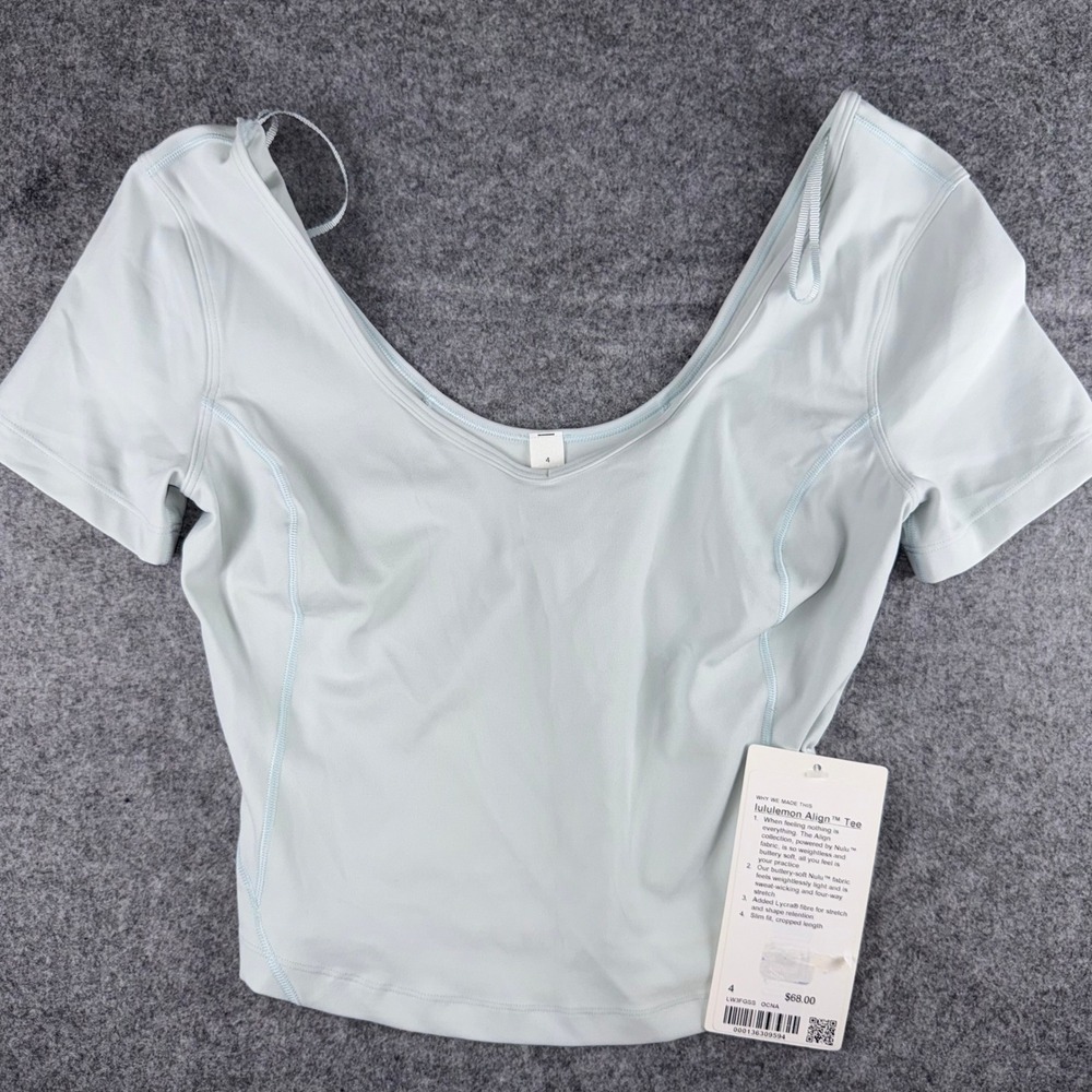 Lululemon Align Tee Ocean Air Blue LW3FGSS Nulu Cropped Yoga Top Womens 4 NEW